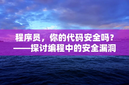 程序员，你的代码安全吗？——探讨编程中的安全漏洞与防御策略